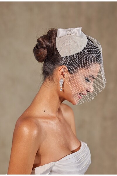 Simay Aksesuar KEP628 GELİN KEPİ NİKAH KEPİ ,VUALETİ