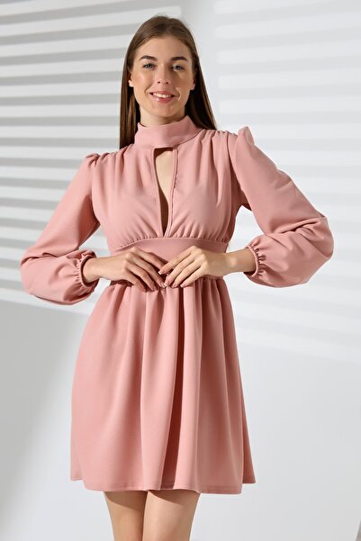 Deafox Φόρεμα από ύφασμα κρεπ με φερμουάρ σε σκόνη με μακρυμάνικο στήθος