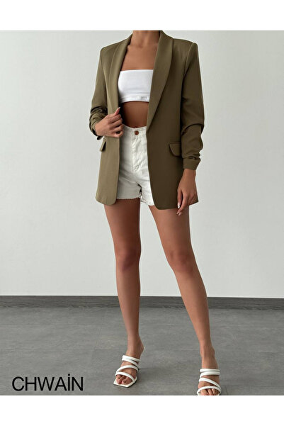 Genel Markalar Kolları Büzgülü Kadın Blazer Ceket