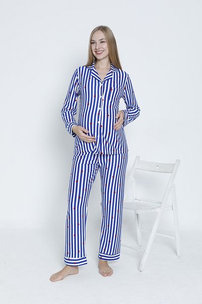Miss Dünya Lissa Front Buttoned Shirt Collar Suede Velvet Waist Adjustable Maternity and Maternity Pajamas Set