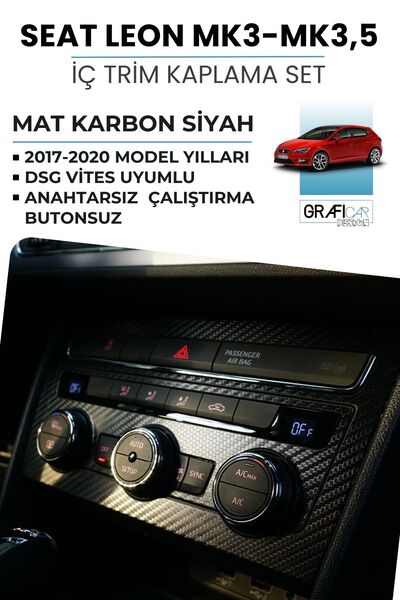 GRAFİCAR Leon Uyumlu Mk3-3.5 Trim Kaplama Sticker Set Mat Karbon Siyah/ 2017-...