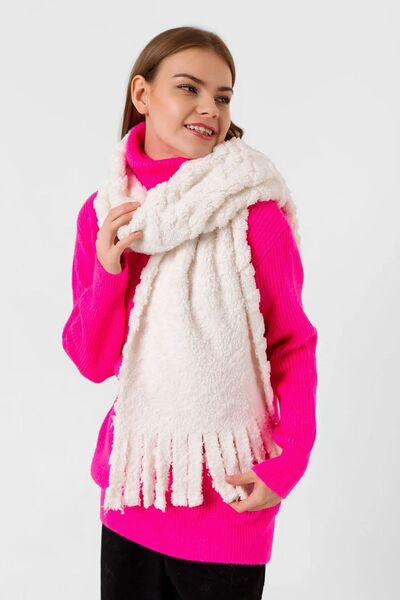 REMSA Χειμερινό κασκόλ εκρού - 35X185cm, χοντρή υφή και λεπτομέρεια με φούντα