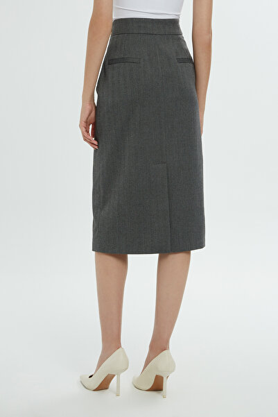 GİZİA Fermuarlı Midi Gri Kalem Etek