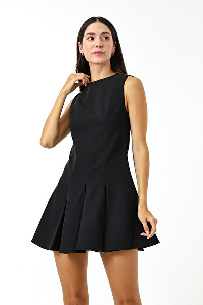Lavinza Siyah Sıfır Kol Kısa Elbise