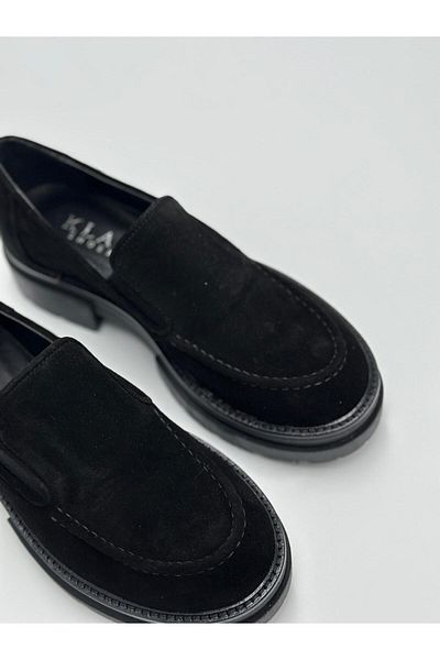 Klay Shoes Дамски черни велурени мокасини