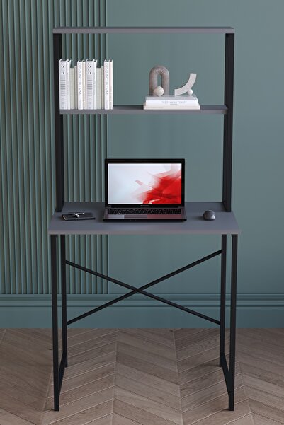 Remaks Metal Çalışma Masası  Raflı Kitaplık Çok Amaçlı Ofis Masa Antrasit