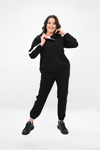 Koza Butik Дамски спортен костюм с качулка и странични райета, размер Plus Size, 8151-25