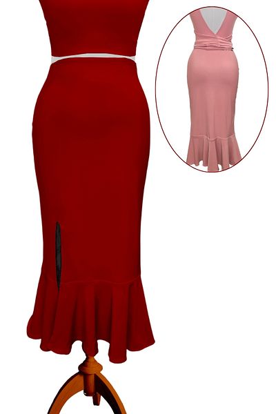 Due Stelle Flexible Lycra Reversible Tango Skirt - Double Sided Red Powder
