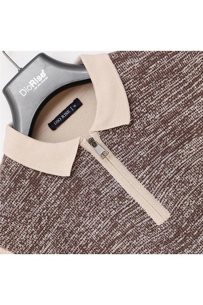 Dio Rise Men's Polo Neck Long Sleeve Knitwear - 180817   - Bone - Milk Coffee