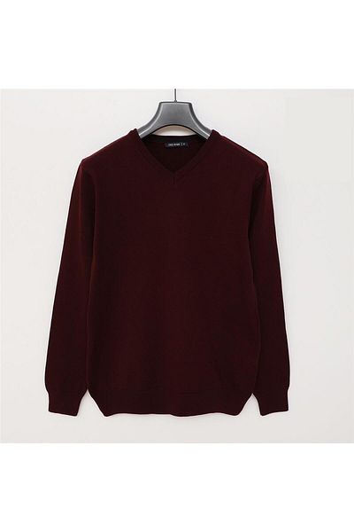Dio Rise Men's Long Sleeve V-Neck Knitwear Sweater - 180537   - Dark Burgundy