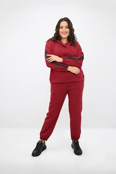 Koza Butik Дамски спортен костюм с качулка и странични райета, размер Plus Size, 8151-25