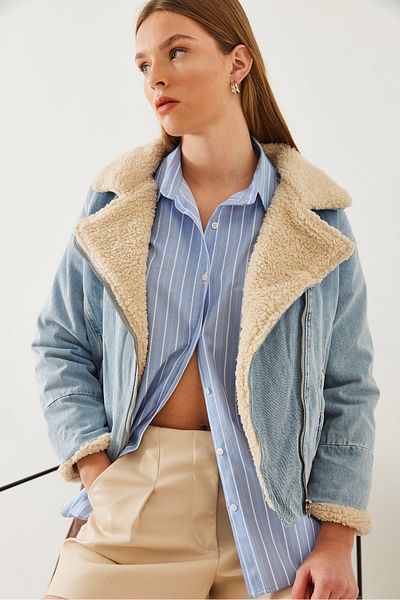 Bianco Lucci Női plüss, részletes farmerkabát 2260 60351037