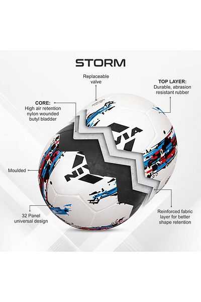 Nivia Storm Football | White | Rubberized Moulded | Hard Ground | Training Soccer Ball