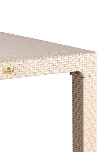 bahex Bambu Pro 90x150cm Rattan Bahçe Balkon Masa Takımı 6 Kişilik Camsız Set Cappuccino