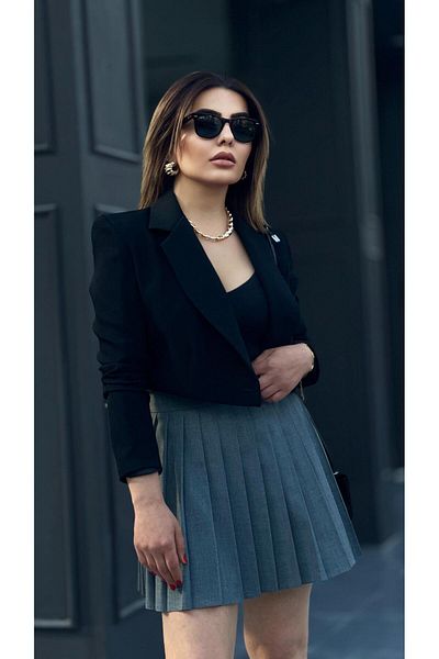 Oslove Gray Premium Pleated Mini Skirt