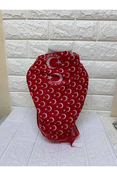 sema aksesuar Unisex Red - White Crescent and Turkey Written Cotton Fabric Scarf - Bandana - 23 April, 29 October