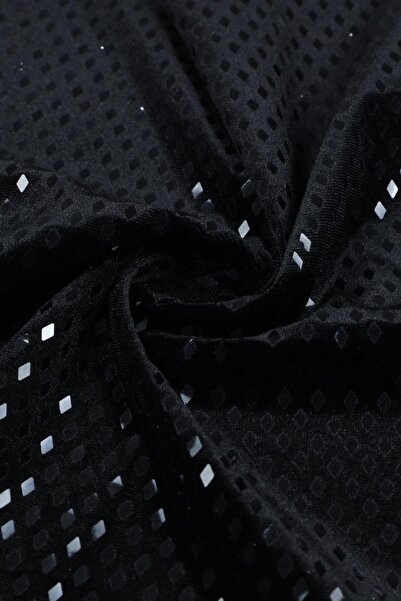 Kumaş Deposu Larina Kadife Elmas Şeffaf Pullu Siyah Örme Abiye Kumaş