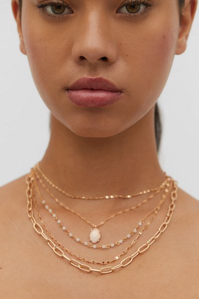 Stradivarius Set of 5 pink stone charm necklaces