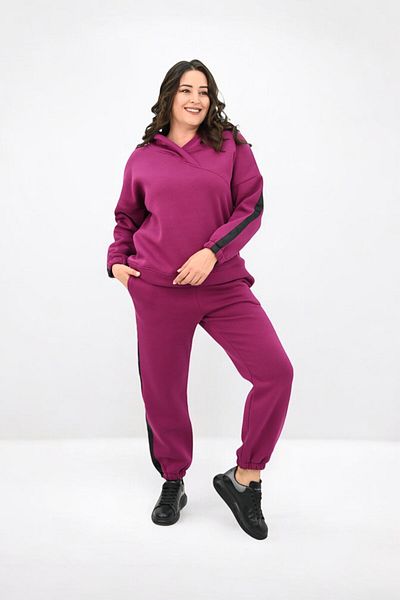Koza Butik Дамски спортен костюм с качулка и странични райета, размер Plus Size, 8151-25
