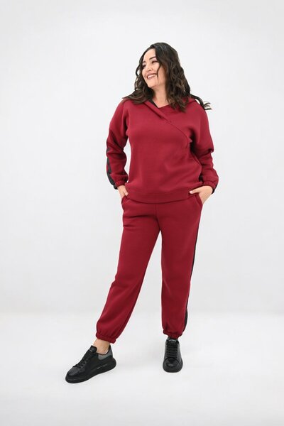 Koza Butik Γυναικείο Σετ Φούτερ με Λεπτομέρεια Πλαϊνής Ρίγας Plus Size 8151-25