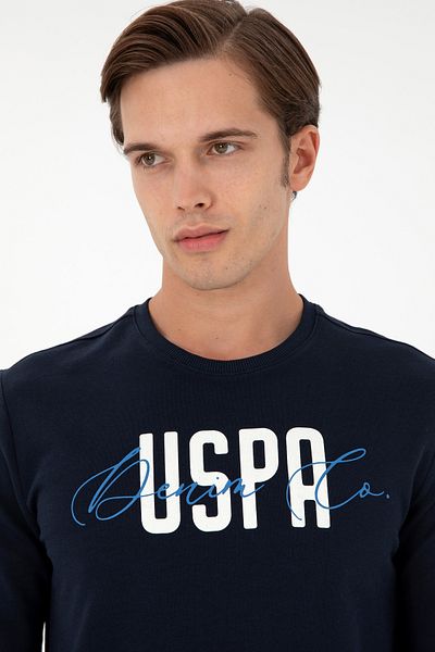 U.S. Polo Assn. Мъжки тъмносин суичър с щампа с кръгло деколте 50293407 -Vr033