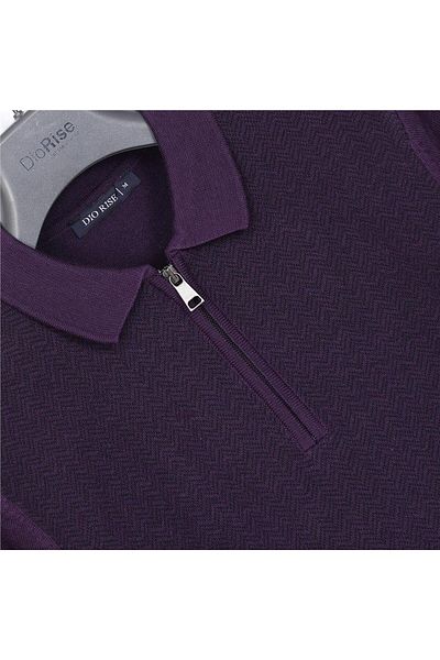 Dio Rise Men's Raffless Long Sleeve Slim Polo Neck Sweatshirt - 180813   - Plum
