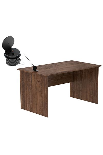 Mahmayi Modern Writing Study Table With Round Desktop Power Module - Brown