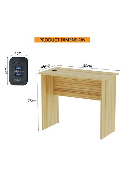 Mahmayi Modern MP1 Study Table, 90x45 with Black BS02 Desktop Socket with USB A/C Port Coco Bolo