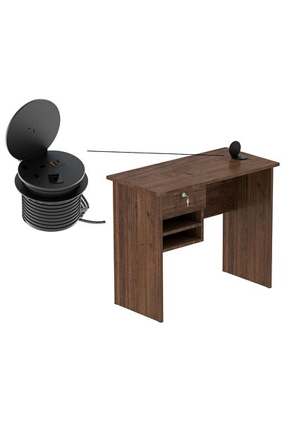 Mahmayi Solama MP1 9045 Office Desk with Paper Rack- Brown with 51-1H Round Desktop Power Module