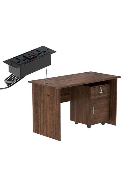 Mahmayi Brown MP1-D-BRN-PM Writing Table with Power Module, Power Strip Desktop Socket Board