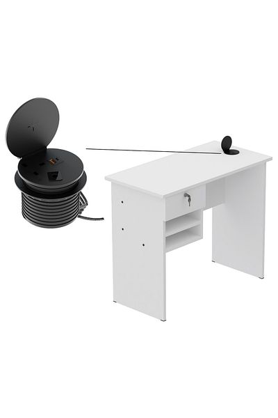 Mahmayi Solama MP1 9045 Office Desk with Paper Rack- White with 51-1H Round Desktop Power Module
