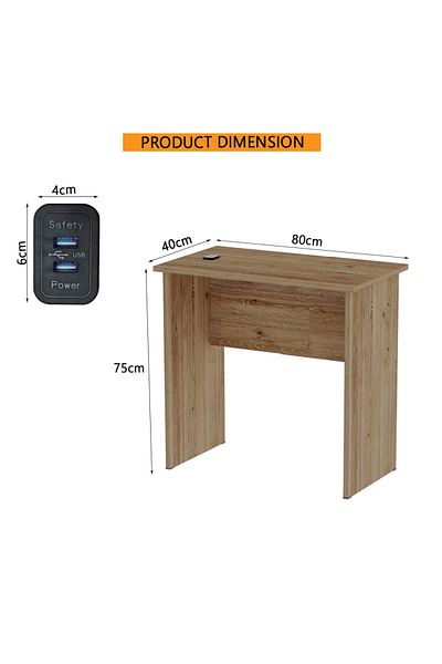 Mahmayi Modern MP1 Study Table, 80x40 with Black BS02 Desktop Socket Truffle Davos Oak
