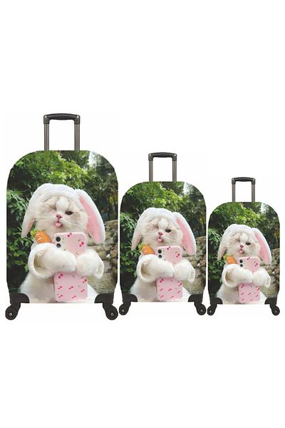 MY SARACİYE My 84 Rabbit Cat Luggage Suitcase and Suitcase Cover Set - Medium and Cabin Size