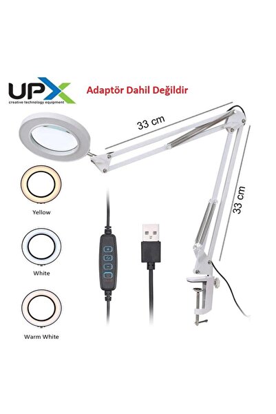 UPX Büyüteç 803L 5x 12w Led Aydınlatma 107 mm Cam Lens 5 Diopter Adaptör Dahi...