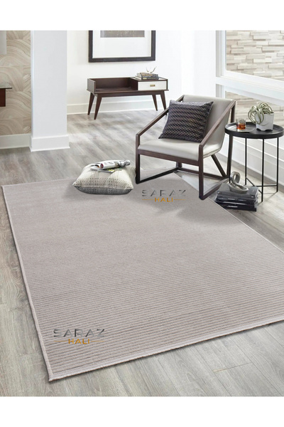 SARAZ HALI Macro Dizayn Krem Şönil Kilim Tek Renk Kaymaz Özel Ölçü Kilim