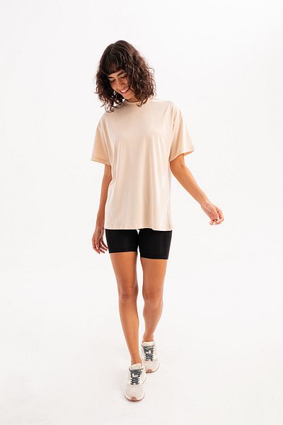 JUSTEVER Γυναικείο μπλουζάκι 100% βαμβακερό Oversize Fit Crew Neck Μπεζ - Halo