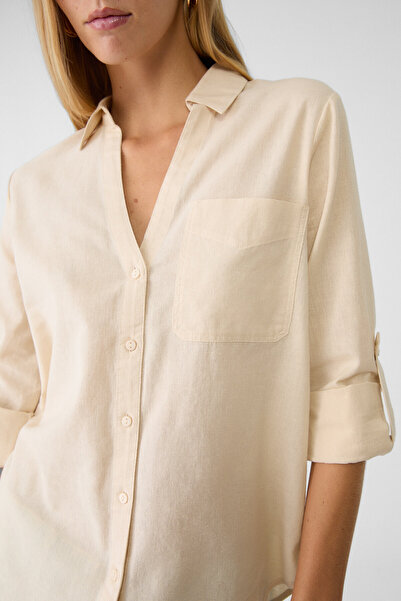 Stradivarius Loose linen-blend shirt with a pocket