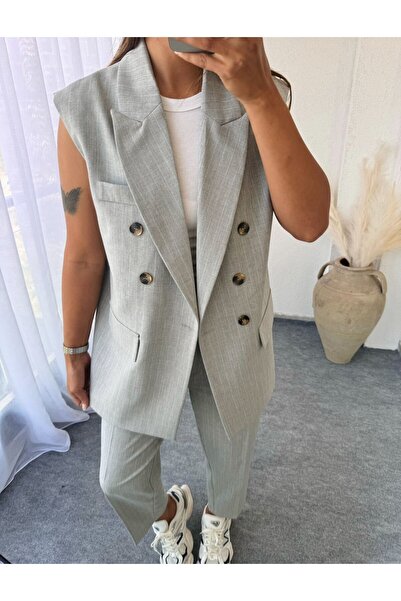 Trend Marfa Atlas Fabric Premium Size Bunda Vesta bez rukávů Set s kalhotami