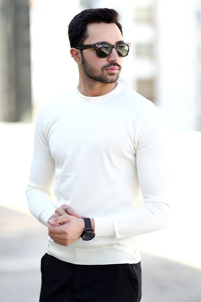 JB John Borners John Borners Men's Ecru O Neck Rice Knitted Knitwear - 1005
