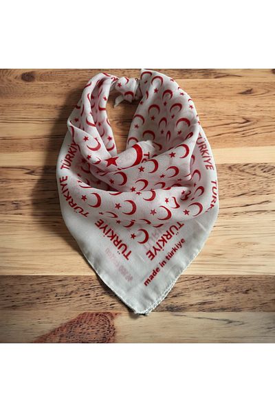 alsaccessories Unisex White Color with Crescent and Starred Edges Inside Turkey Printed 100% Cotton 29 October Bandana