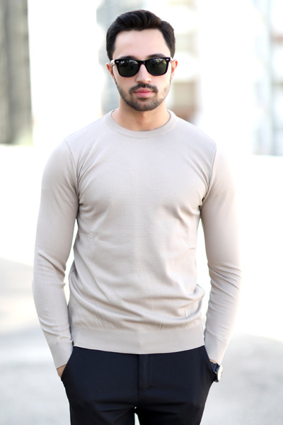 JB John Borners Ανδρικό πλεκτό πουλόβερ από ορείχαλκο βιζόν με λαιμόκοψη 100% Micro Flament - 1005