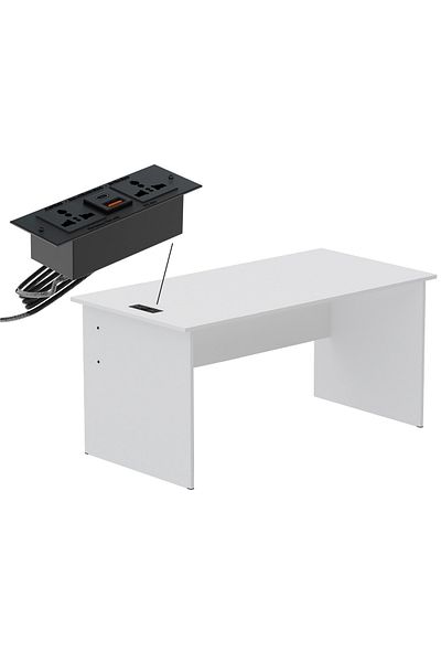 Mahmayi Writing Table With Desktop Socket And USB AC Port - White