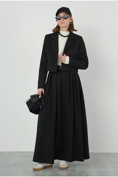 HEQA Sacou negru Crop Blazer