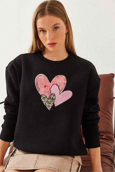 Bianco Lucci Women's Heart Printed Sweatshirt Mbhs017 60601017