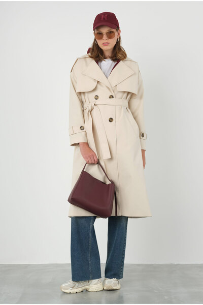 HEQA Rüzgarlıklı Klasik Trençkot Kemik