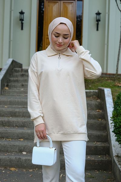 LOCCO Cream Tunic - Half Zipper Women