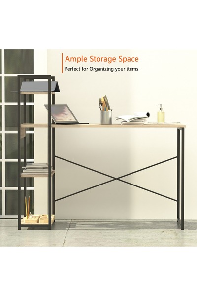 Mahmayi Stylish ZCD-27B Black and Griege Computer Workstation Table with 4 Tier Storage Shelves