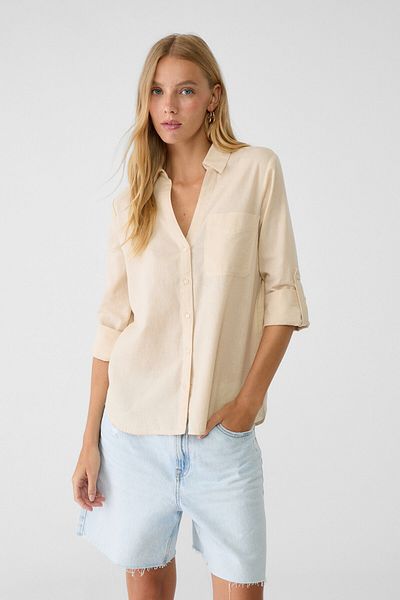 Stradivarius Loose linen-blend shirt with a pocket
