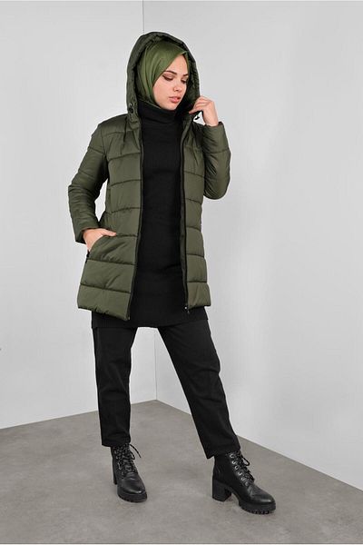 Alvina 90134 Μοντέλο Φουσκωτό Παλτό με Κουκούλα