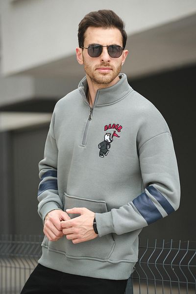 Oksit Ανδρικό φούτερ Babar Three Thread Raised με κεντημένο γιακά με φερμουάρ